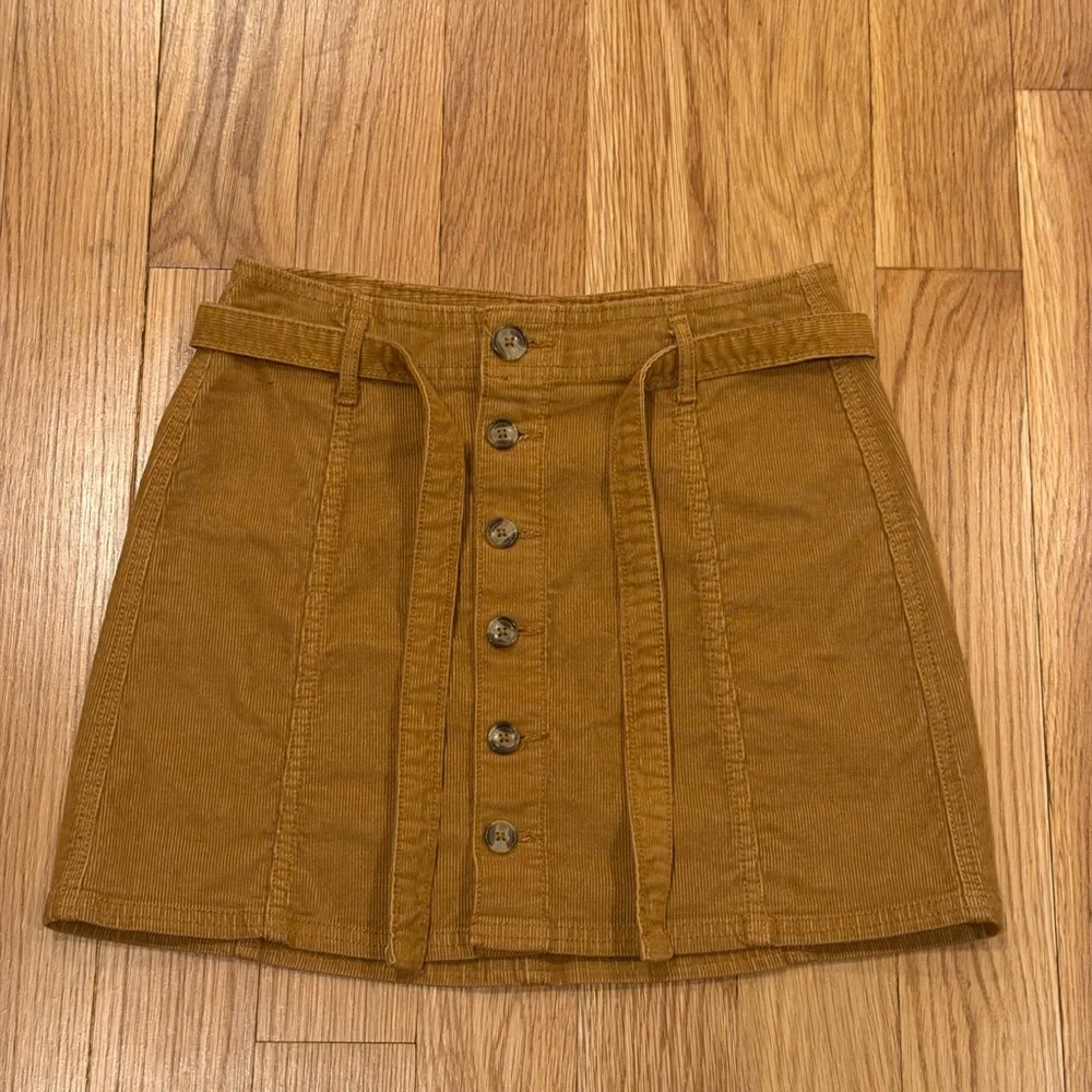 Button-Front Tan Corduroy Mini Skirt